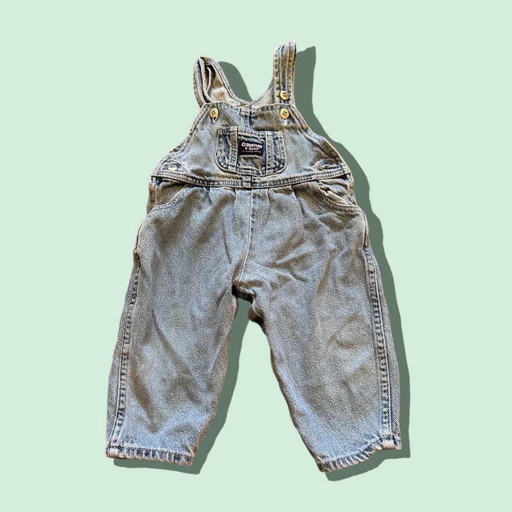 Vintage OshKosh B’Gosh Light Wash Jean Overalls Size 18 Mon One Missing Button